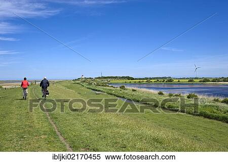 Flood levee with a lighthouse, Westermarkelsdorf, Fehmarn Island, Baltic Sea, Schleswig-Holstein, Germany, Europe View Large Photo Image Stock Photography - Flood levee with a lighthouse, Westermarkelsdorf, Fehmarn Island, Baltic Sea, Schleswig-Holstein, Germany, Europe. Fotosearch