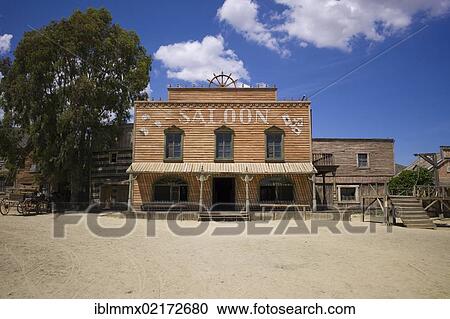 Stock Image - Fort Bravo, western town, former film set, now a tourist attraction, saloon, Tabernas, Andalusia, Spain, Europe. Fotosearch