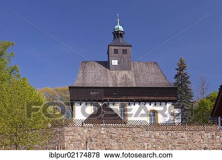 Stock Photo - Fortified Church of Grossrueckerswalde near Marienberg, Erzgebirge, Ore Mountains, Saxony, Germany, Europe. Fotosearch