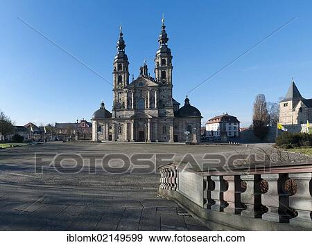 Fulda Cathedral, built by Johann Dientzenhofer, 1704 - 1712, with the Romanesque Chapel of St. Michael, Fulda, Hesse, Germany, Europe View Large Photo Image Stock Photo - Fulda Cathedral, built by Johann Dientzenhofer, 1704 - 1712, with the Romanesque Chapel of St. Michael, Fulda, Hesse, Germany, Europe. Fotosearch