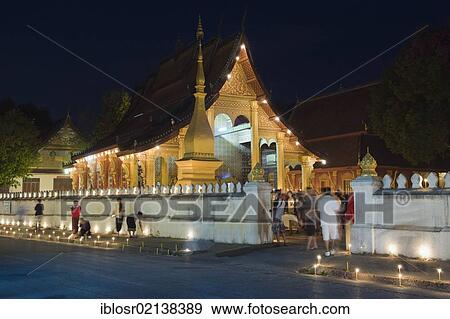 Stock Photo - Full Moon Festival at Wat Sene Temple, Wat Sensoukharam, Luang Prabang, Laos, Indochina, Asia. Fotosearch