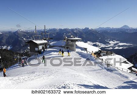 Stock Image - Garland chairlift, Brauneck ski resort near Lenggries, Isarwinkel, Upper Bavaria, Bavaria, Germany, Europe, PublicGround, Europe. Fotosearch