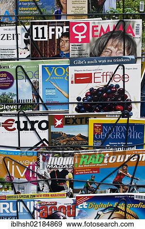 Stock Photo - German-language magazines on various topics, lifestyle, money, hobbies, travel. Fotosearch