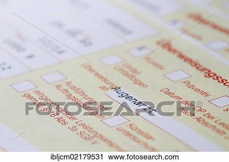 Stock Image - German medical referral slip. Fotosearch
