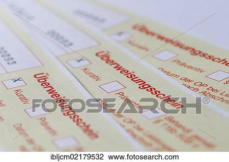 Stock Image - German medical referral slip. Fotosearch
