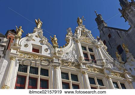 Gilded facade of Civiele Griffie, records office, with the statue of Justice, old town of Bruges, UNESCO World Heritage Site, West Flanders, Flemish Region, Bruges, Belgium, Europe View Large Photo Image Stock Photo - Gilded facade of Civiele Griffie, records office, with the statue of Justice, old town of Bruges, UNESCO World Heritage Site, West Flanders, Flemish Region, Bruges, Belgium, Europe. Fotosearch