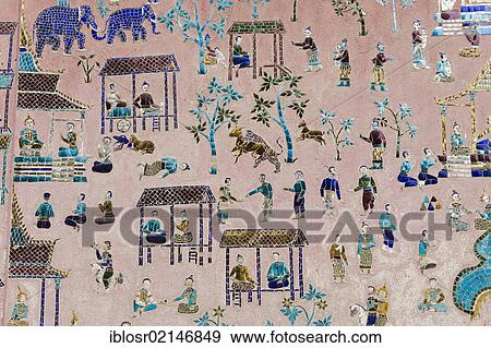 Glass mosaic at the library, Ho Phra Mane, Wat Xieng Thong temple, Luang Prabang, Laos, Indochina, Asia View Large Photo Image Stock Photo - Glass mosaic at the library, Ho Phra Mane, Wat Xieng Thong temple, Luang Prabang, Laos, Indochina, Asia. Fotosearch