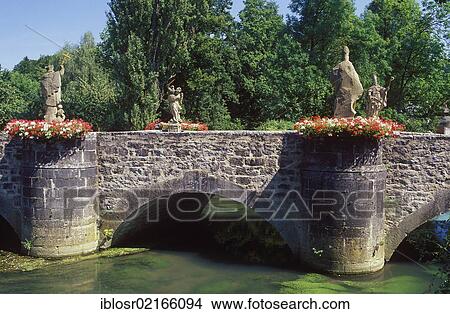 Picture - Gruenbachbruecke bridge, Tauber Valley, Gerlachsheim, Hohenlohe, Baden-Wuerttemberg, Germany, Europe. Fotosearch