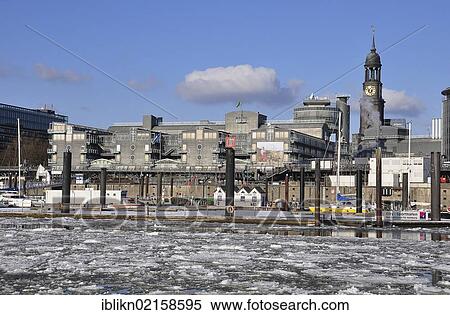 Stock Photography - Gruner and Jahr Building with the Church of St. Michael, Michel, Port of Hamburg in the winter, Hamburg, Germany, Europe. Fotosearch