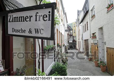 Guest houses with "Zimmer frei", "rooms available" signs in an alleyway in Bacharach, Upper Middle Rhine Valley, Rhineland-Palatinate, Germany, Europe View Large Photo Image Stock Image - Guest houses with "Zimmer frei", "rooms available" signs in an alleyway in Bacharach, Upper Middle Rhine Valley, Rhineland-Palatinate, Germany, Europe. Fotosearch