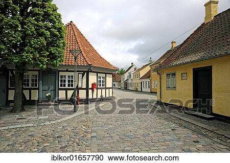 Stock Image - Hans Christian Andersen's birthplace and museum, historic district, Odense, Funen island, Region Syddanmark, Region of Southern Denmark, Denmark, Europe. Fotosearch