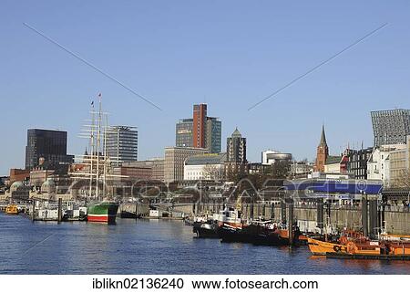 Stock Image - Harbour view, Port of Hamburg, Hamburg, Germany, Europe. Fotosearch