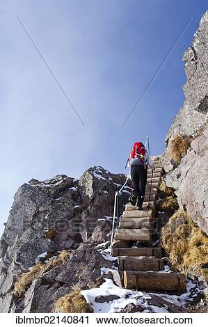 Stock Image - Hiker ascending to the Laugenspitze peak above the Laugenalm, Gampenpass, South Tyrol, Italy, Europe. Fotosearch