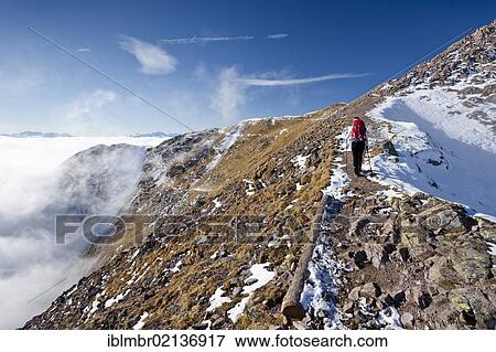 Hiker during the ascent to Grosse Laugenspitze Mountain above the Laugenalm alpine pasture, looking towards the Brenta Mountains, Gampen Pass, Alto Adige, Italy, Europe View Large Photo Image Stock Photo - Hiker during the ascent to Grosse Laugenspitze Mountain above the Laugenalm alpine pasture, looking towards the Brenta Mountains, Gampen Pass, Alto Adige, Italy, Europe. Fotosearch