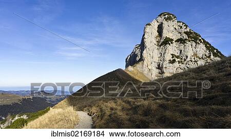 Hiking trail at Mt Hoher Kasten, Alpstein massif, Appenzell Alps, Canton St. Gallen, Switzerland, Europe View Large Photo Image Picture - Hiking trail at Mt Hoher Kasten, Alpstein massif, Appenzell Alps, Canton St. Gallen, Switzerland, Europe. Fotosearch