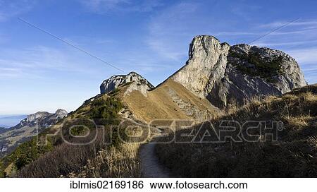 Stock Photograph - Hiking trail at Mt Hoher Kasten, Alpstein massif, Appenzell Alps, Canton St. Gallen, Switzerland, Europe. Fotosearch