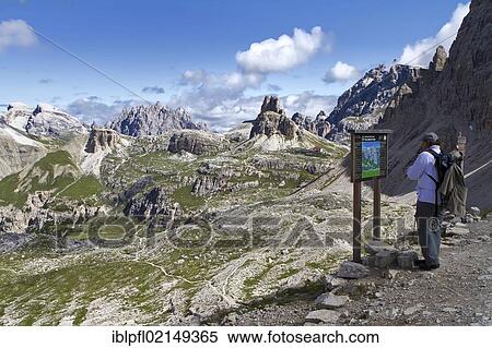 Stock Photography - Hiking trail, Tre Cime di Lavaredo, Three Peaks, Dolomites, Alto Adige, Italy, Europe. Fotosearch