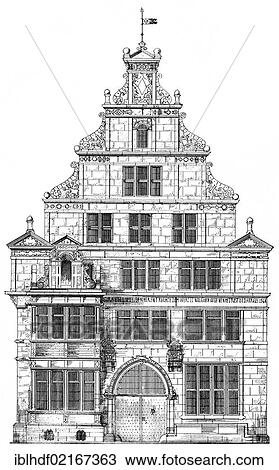 Historical architectural illustration from the 19th Century, 1875, facade in the Weser Renaissance style, Baeckerstrasse, Hameln, Lower Saxony, Germany, Europe View Large Photo Image Stock Image - Historical architectural illustration from the 19th Century, 1875, facade in the Weser Renaissance style, Baeckerstrasse, Hameln, Lower Saxony, Germany, Europe. Fotosearch