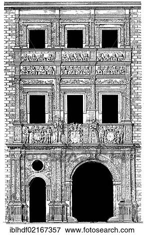 Historical architectural illustration from the 19th Century, 1873, The Piast Dynasty Castle, facade of the portal in the style of the Renaissance, Brzeg or Brieg, a town in Silesia, Poland, Europe View Large Photo Image Stock Photo - Historical architectural illustration from the 19th Century, 1873, The Piast Dynasty Castle, facade of the portal in the style of the Renaissance, Brzeg or Brieg, a town in Silesia, Poland, Europe. Fotosearch