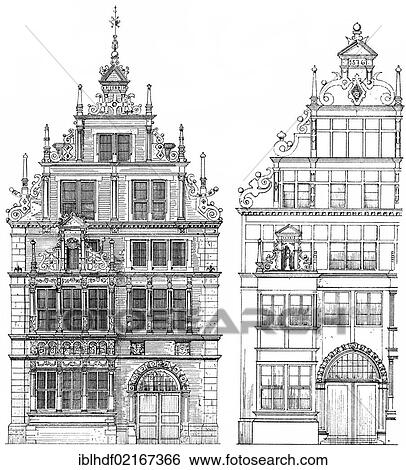 Historical architectural illustration from the 19th Century, 1875, building facades in the Weser Renaissance style, Osterstrasse, Hameln, Lower Saxony, Germany, Europe View Large Photo Image Stock Photograph - Historical architectural illustration from the 19th Century, 1875, building facades in the Weser Renaissance style, Osterstrasse, Hameln, Lower Saxony, Germany, Europe. Fotosearch