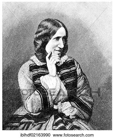 Stock Image - Historical illustration from the 19th Century, portrait of George Eliot or Mary Anne Evans, 1819 - 1880, a British writer, translator and journalist. Fotosearch