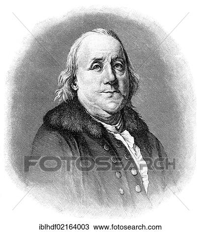 Historical illustration from the 19th Century, portrait of Benjamin Franklin, 1706 - 1790, a North American printer, publisher, writer, scientist, inventor and statesman View Large Photo Image Stock Image - Historical illustration from the 19th Century, portrait of Benjamin Franklin, 1706 - 1790, a North American printer, publisher, writer, scientist, inventor and statesman. Fotosearch