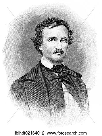 Stock Image - Historical illustration from the 19th Century, portrait of Edgar Allan Poe, 1809 - 1849, an American writer. Fotosearch