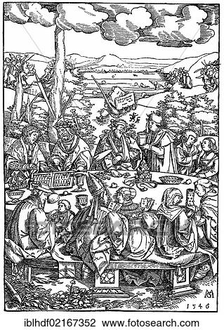 Historical illustration from the 19th Century, the Round Table of Vice, caricature from the Reformation depicting the dissolute life of priests and princes, 16th Century View Large Photo Image Stock Image - Historical illustration from the 19th Century, the Round Table of Vice, caricature from the Reformation depicting the dissolute life of priests and princes, 16th Century. Fotosearch