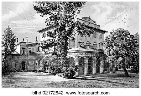Stock Image - Historical illustration from the 19th century, the Villa Albizzi near Florence, Italy, Europe. Fotosearch