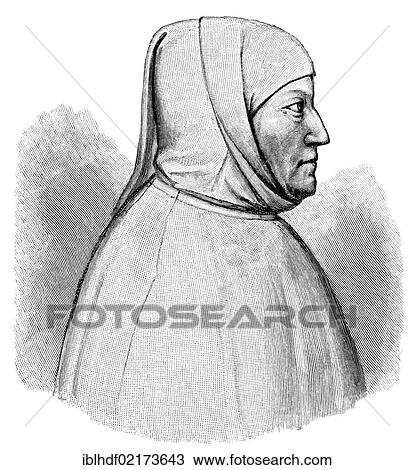 Stock Image - Historical illustration from the 19th Century, portrait of Francesco Petrarca or Petrarch, 1304 - 1374, an Italian poet and historian. Fotosearch