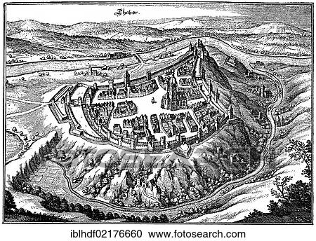 Stock Image - Historical illustration from the 19th Century, city view over the South Bohemian town of Tábor, Czech Republic, a stronghold of the Hussites of Jan Hus or Johannes Huss, ca. 1369 - 1415, a Christian martyr and reformer in the 15th Century, Europe. Fotosearch
