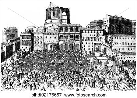 Historical illustration from the 19th Century, the Pope giving his blessing at the Vatican in front of the unfinished St. Peter's Basilica in the 16th Century View Large Photo Image Stock Photo - Historical illustration from the 19th Century, the Pope giving his blessing at the Vatican in front of the unfinished St. Peter's Basilica in the 16th Century. Fotosearch