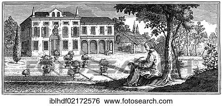 Stock Photograph - Historical illustration from the 19th century, the villa at Padua by Pietro Bembo, 1470 - 1547, an Italian humanist scholar and Cardinal. Fotosearch