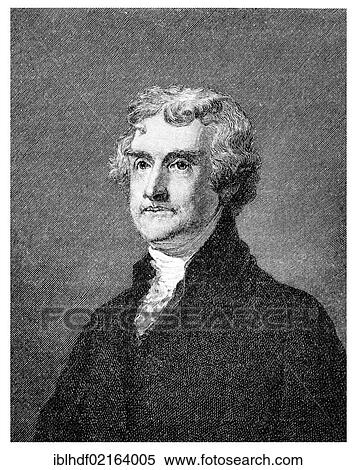 Stock Photography - Historical illustration from the 19th Century, portrait of Thomas Jefferson, 1743 - 1826, the third president of the United States, author of the Declaration of Independence, U. S. State theorist. Fotosearch
