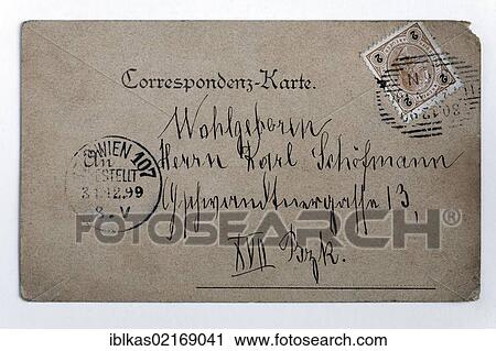 Historical postcard with address and stamp from the era of the Austrian Empire, Vienna, Austria, postmarked 1899, Europe View Large Photo Image Stock Image - Historical postcard with address and stamp from the era of the Austrian Empire, Vienna, Austria, postmarked 1899, Europe. Fotosearch