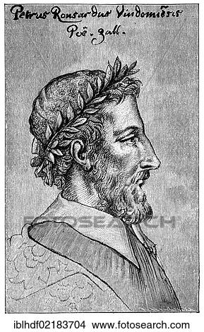 Picture - Historical print from the 19th century, portrait of Pierre de Ronsard, 1524 - 1585, a French poet. Fotosearch