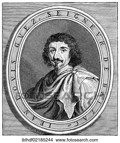 Historical print from the 19th century, portrait of Jean-Louis Guez de Balzac, 1597 - 1654, a French writer View Large Photo Image Picture - Historical print from the 19th century, portrait of Jean-Louis Guez de Balzac, 1597 - 1654, a French writer. Fotosearch