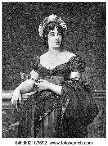 Stock Image - Historical print from the 19th century, portrait of Baroness Anne Louise Germaine de Stael-Holstein also known as Madame de Stael, 1766 - 1817, a French writer. Fotosearch