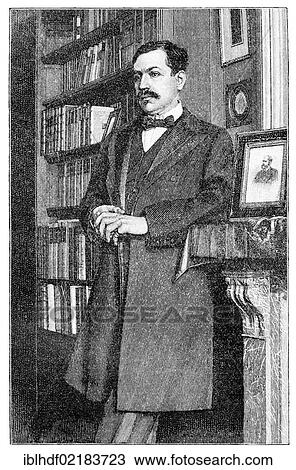 Stock Image - Historical print from the 19th century, portrait of Paul Charles Joseph Bourget, 1852 - 1935, a French writer. Fotosearch