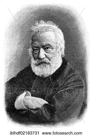 Stock Image - Historical print from the 19th century, portrait of Victor-Marie Hugo, 1802 - 1885, a French writer. Fotosearch