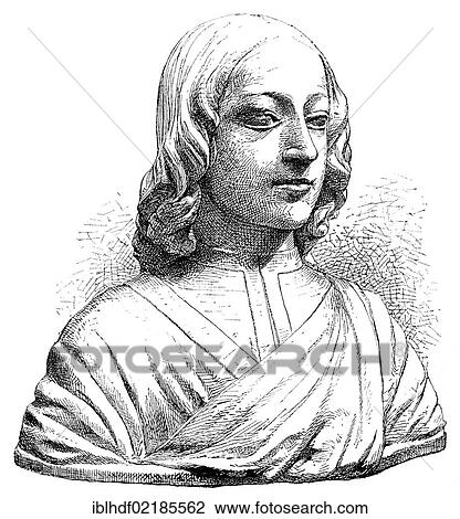 Stock Image - Historical print from the 19th century, portrait of Giovanni Pico Conte della Mirandola, 1463 - 1494, an Italian philosopher of the Renaissance. Fotosearch