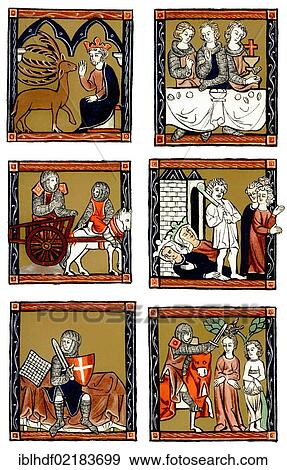 Historical print from the 19th century, from a manuscript dating from the 13th century, paintings from the Arthur novels, tales about King Arthur, Merlin, Lancelot, Julius Caesar View Large Photo Image Stock Photo - Historical print from the 19th century, from a manuscript dating from the 13th century, paintings from the Arthur novels, tales about King Arthur, Merlin, Lancelot, Julius Caesar. Fotosearch