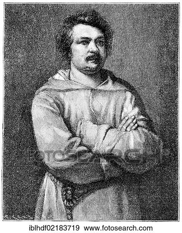Stock Photo - Historical print from the 19th century, portrait of Honoré de Balzac, 1799 - 1850, a French writer. Fotosearch