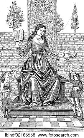 Stock Photo - Historical print from the 19th century, allegory, the grammar, Italy, 15th century, Europe. Fotosearch