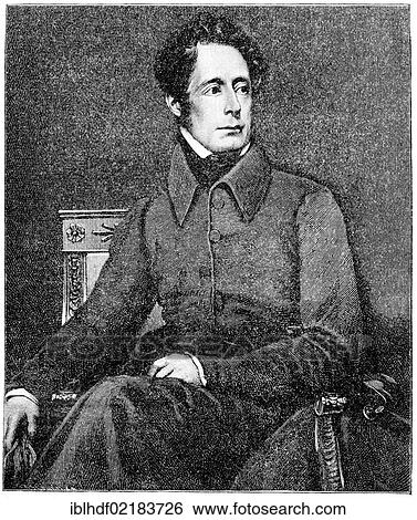 Stock Photograph - Historical print from the 19th century, portrait of Alphonse Marie Louis Prat de Lamartine, 1790 - 1869, a French poet, writer and politician. Fotosearch