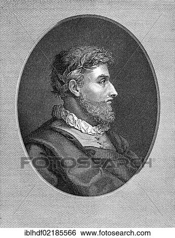 Stock Photograph - Historical print from the 19th century, portrait of Torquato Tasso, 1544 - 1595, an Italian poet of the Counterreformation. Fotosearch