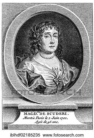 Stock Photography - Historical print from the 19th century, portrait of Madeleine or Mademoiselle de Scudéry, 1607 - 1701, a French writer of the baroque. Fotosearch