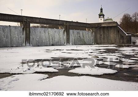 Hochablass weir in winter, Augsburg, Swabia, Bavaria, Germany, Europe View Large Photo Image Stock Image - Hochablass weir in winter, Augsburg, Swabia, Bavaria, Germany, Europe. Fotosearch
