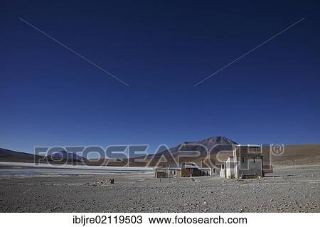 Stock Image - Hostal at the Laguna Hodienda, Altiplano, Potosi, southern Bolivia, South America. Fotosearch