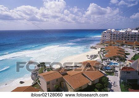 Stock Image - Hotel, beach of Cancun, Caribbean, Quintana Roo, Yucatan Peninsula, Mexico, North America. Fotosearch